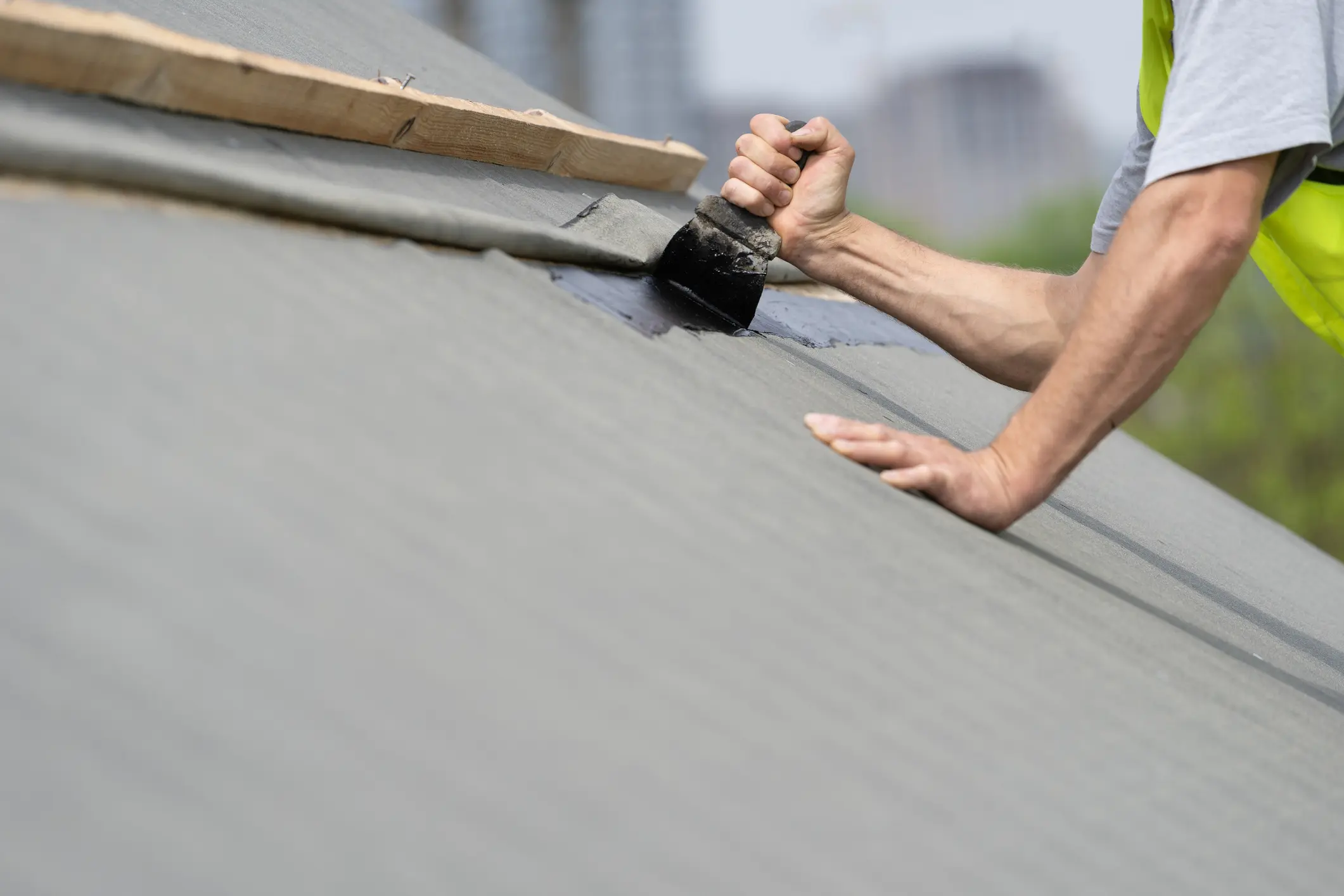 Roofing maintenance with brush application