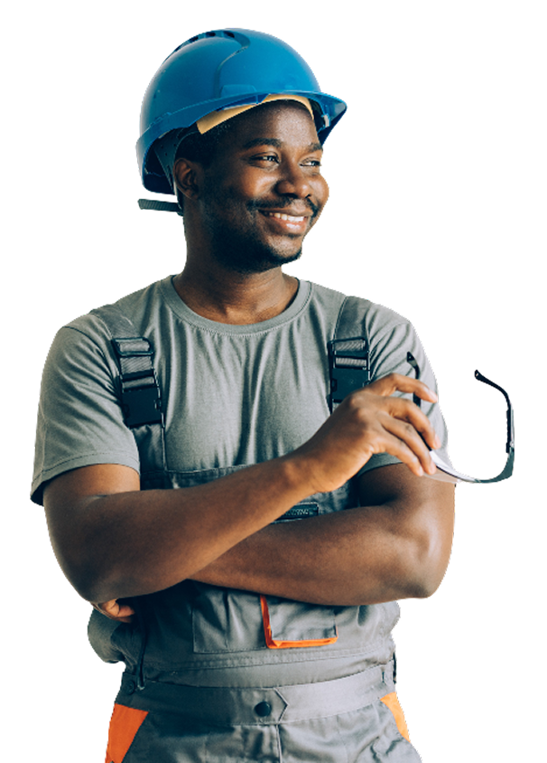 Construction worker smiling with hard hat