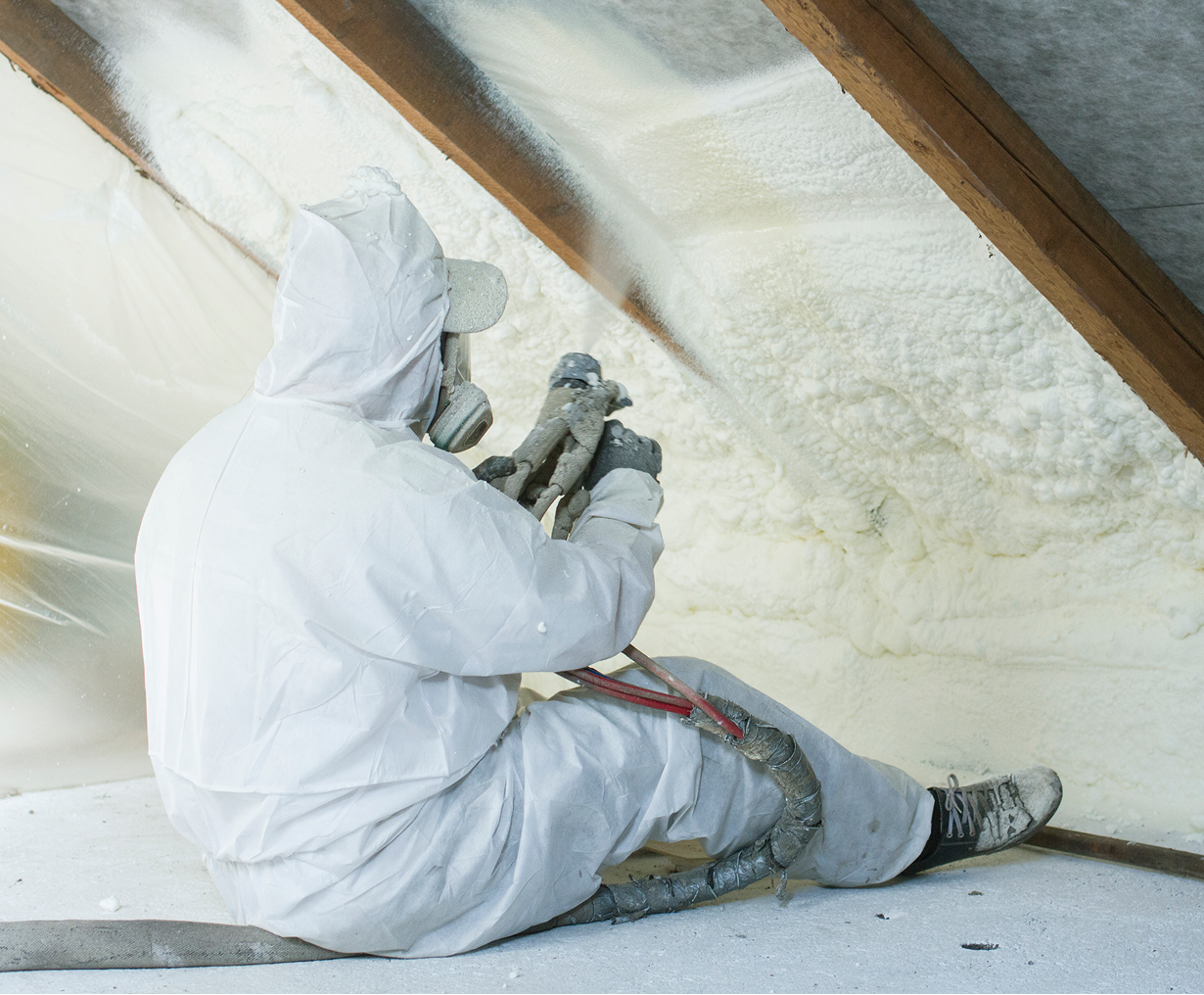 Attic insulation with spray foam