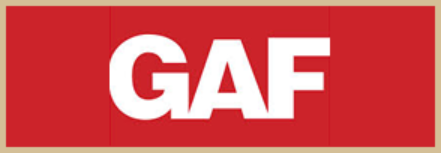GAF brand logo on red backdrop